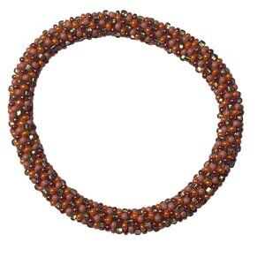 Sashka Bracelet Handmade Bohemian Chic Crochet Beaded Roll-On Red Orange Gold